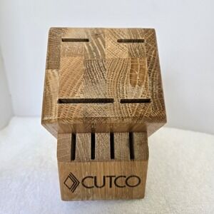 CUTCO 8 Slot Solid Wood Honey Oak Knife Block Holder Made in USA Vtg